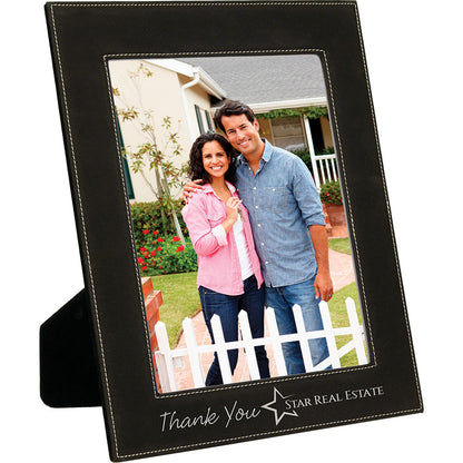 Personalized Laser Engraved 4" x 6" Black/Silver Laserable Leatherette Photo Frame