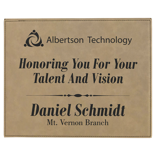  Personalized Laser Engraved 10 1/2" x 13" Light Brown Leatherette Plaque