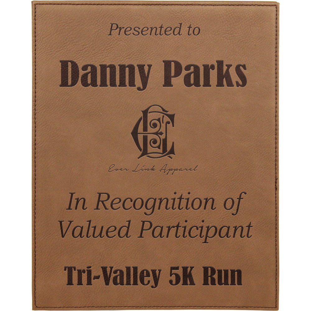  Personalized Laser Engraved 8" x 10" Dark Brown Leatherette Plaque