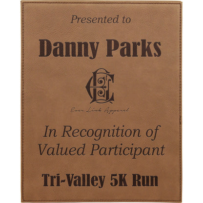  Personalized Laser Engraved 8" x 10" Dark Brown Leatherette Plaque