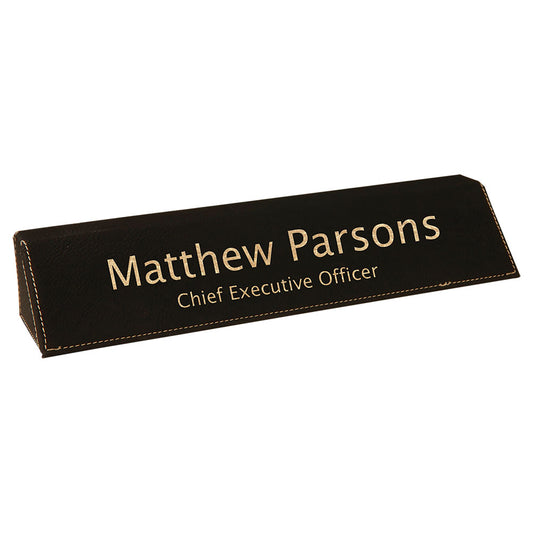 Personalized Laser Engraved 10 1/2" Black/Gold Laserable Leatherette Desk Wedge