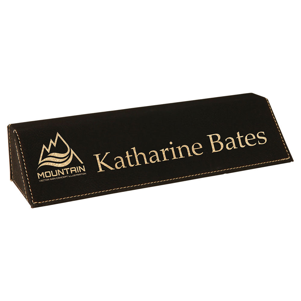 Personalized Laser Engraved 10 1/2" Black/Gold Laserable Leatherette Desk Wedge