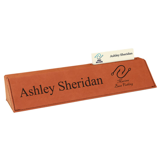 Personalized Laser Engraved 10 1/2" Rawhide  Leatherette Desk Wedge with Business Card Holder