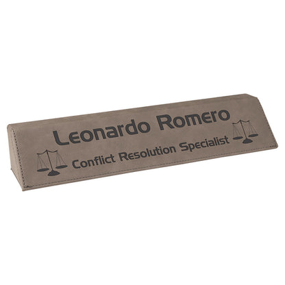 Personalized Laser Engraved 10 1/2" Gray Laserable Leatherette Desk Wedge