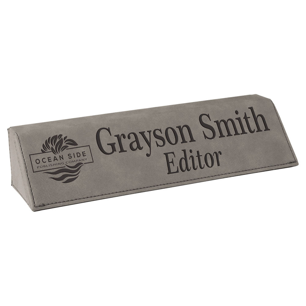 Personalized Laser Engraved 10 1/2" Gray Laserable Leatherette Desk Wedge