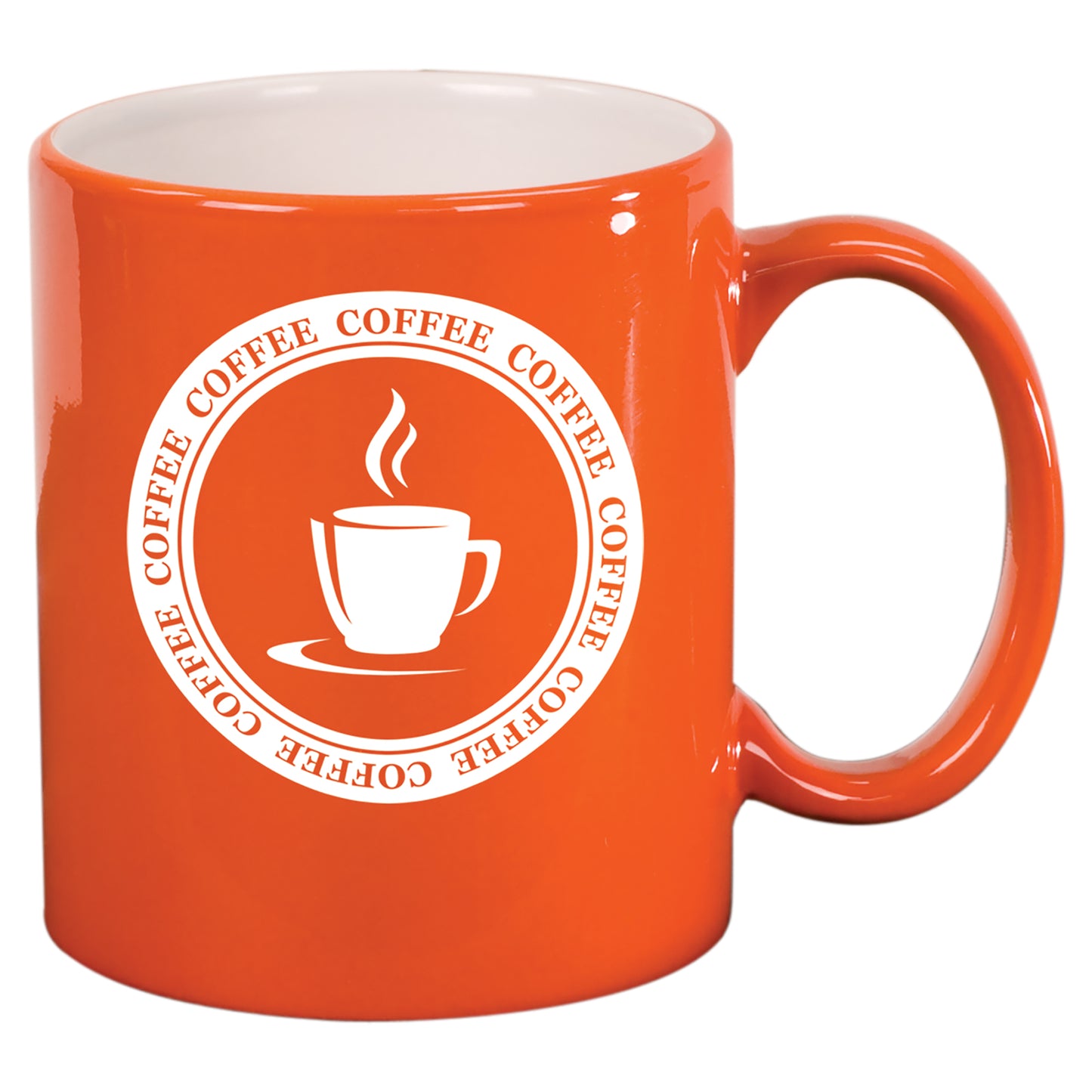 Personalized Laser Engraved  11 oz. Orange Round Ceramic Mug