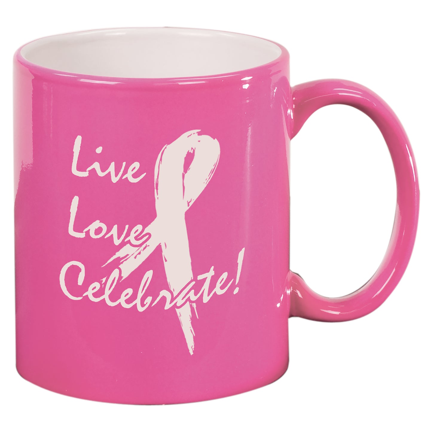 Personalized Laser Engraved  11 oz. Pink Round Ceramic Mug