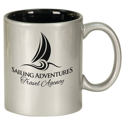 Personalized Laser Engraved  11 oz. Silver/Black Round Ceramic Mug