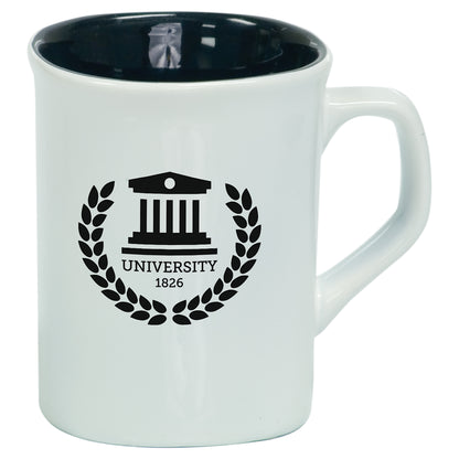 Personalized Laser Engraved  10 oz. White/Black Ceramic Rounded Corner Mug