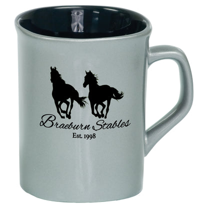 Personalized Laser Engraved  10 oz. Silver/Black Ceramic Rounded Corner Mug