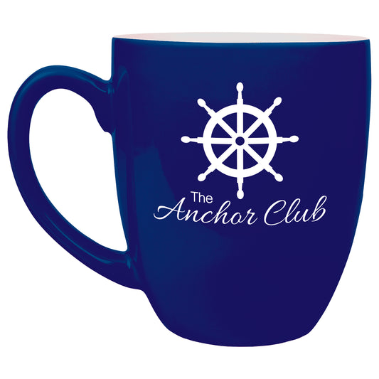 Personalized Laser Engraved  16 oz. Blue Ceramic Bistro Mug