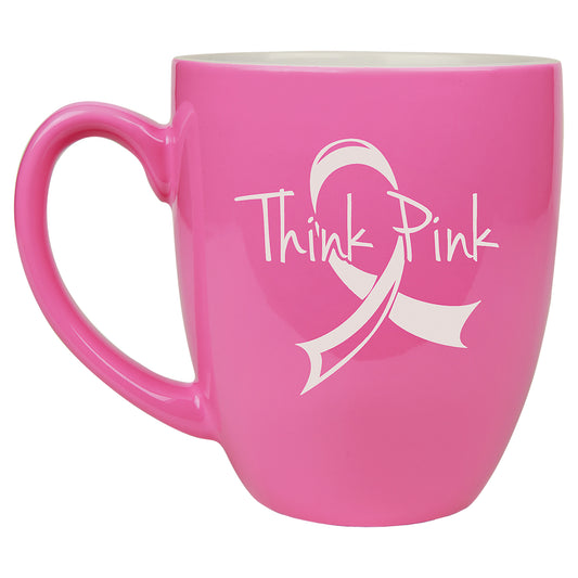 Personalized Laser Engraved  16 oz. Pink Ceramic Bistro Mug