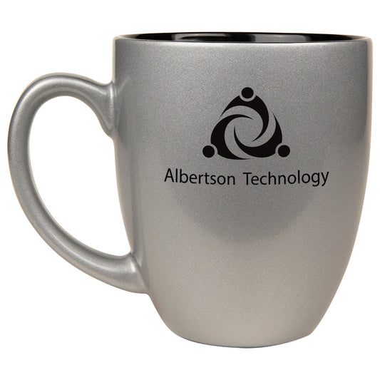 Personalized Laser Engraved  16 oz. Silver/Black Ceramic Bistro Mug