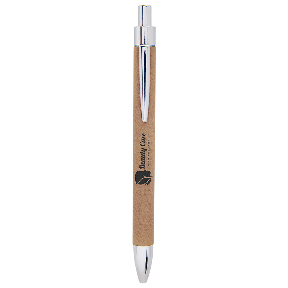  Personalized Laser Engraved Light Brown Leatherette Pen