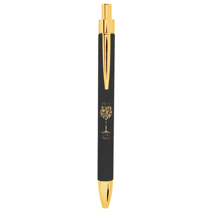 Personalized Laser Engraved Black/Gold  Leatherette Pen