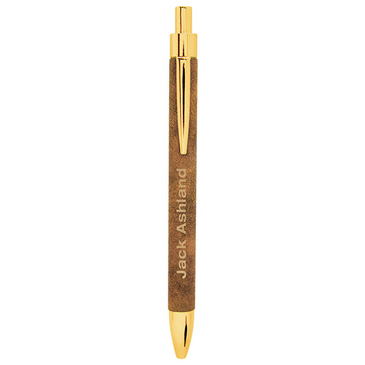  Personalized Laser Engraved Rustic/Gold Leatherette Pen