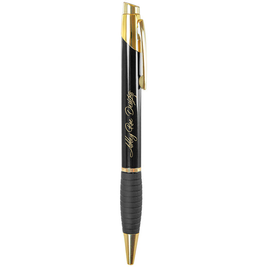 Personalized Laser Engraved Gloss Black Brass Ballpoint Pen with Gripper