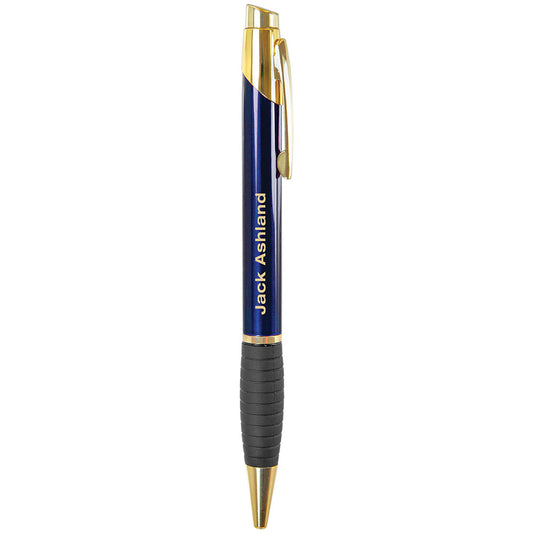 Personalized Laser Engraved Gloss Blue Brass Ballpoint Pen with Gripper