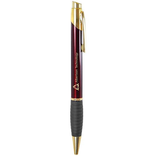 Personalized Laser Engraved Gloss Burgundy Brass Ballpoint Pen with Gripper