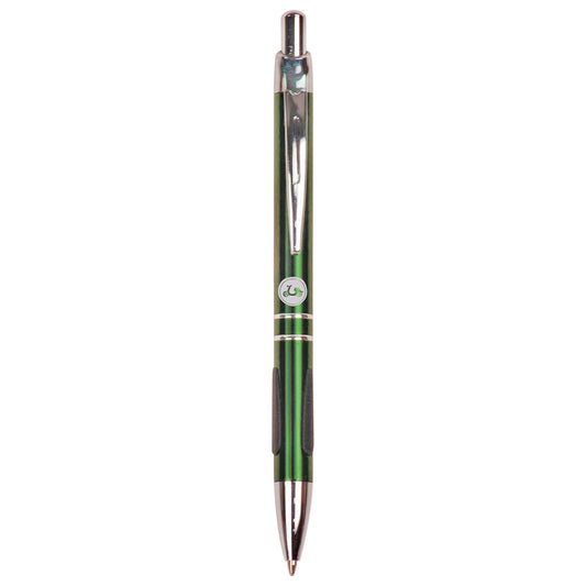 Personalized Laser Engraved Green with Silver Trim  Pen with Gripper