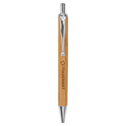 Personalized Laser Engraved Bamboo with Silver Trim  Pen