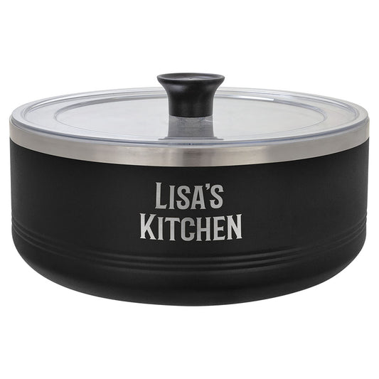 Personalized Laser Engraved Polar Camel Black 3 Quart Serving Bowl with Lid and Dynasub Insert