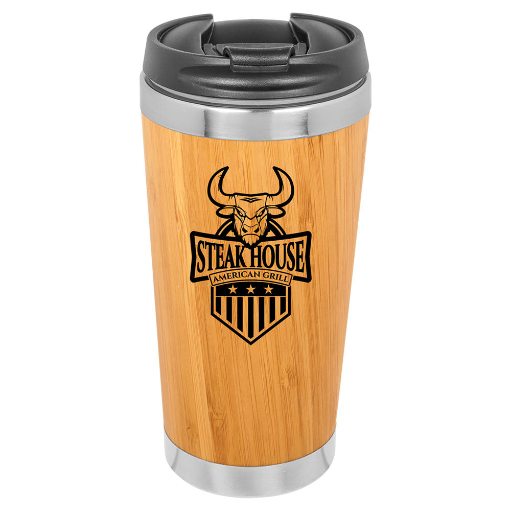 Personalized Laser Engraved 15 oz. Bamboo Stainless Steel Tumbler