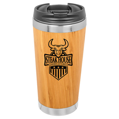 Personalized Laser Engraved 15 oz. Bamboo Stainless Steel Tumbler