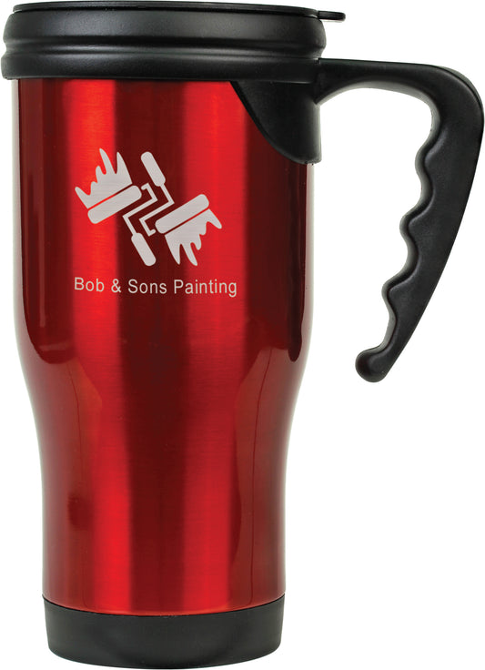 Personalized Laser Engraved  16 oz. Gloss Red Travel Mug with Handle