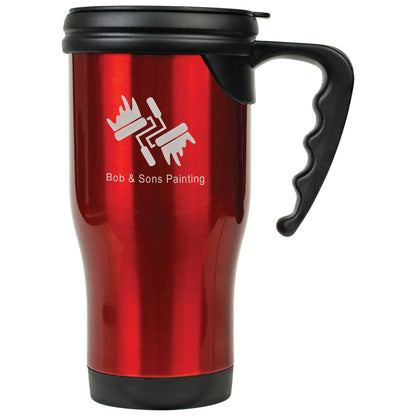 Personalized Laser Engraved 14 oz. Red  Stainless Steel Travel Mug with Handle