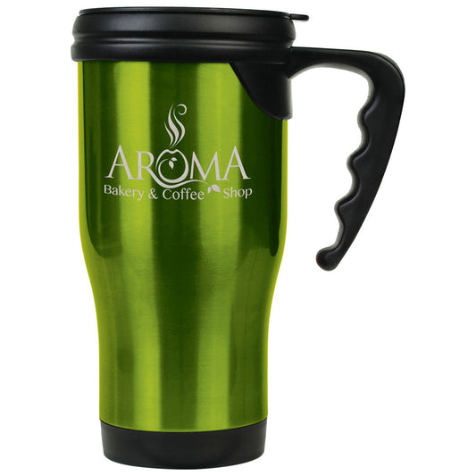 Personalized Laser Engraved 14 oz. Green  Stainless Steel Travel Mug with Handle