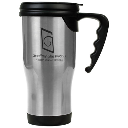 Personalized Laser Engraved 14 oz. Silver  Stainless Steel Travel Mug with Handle