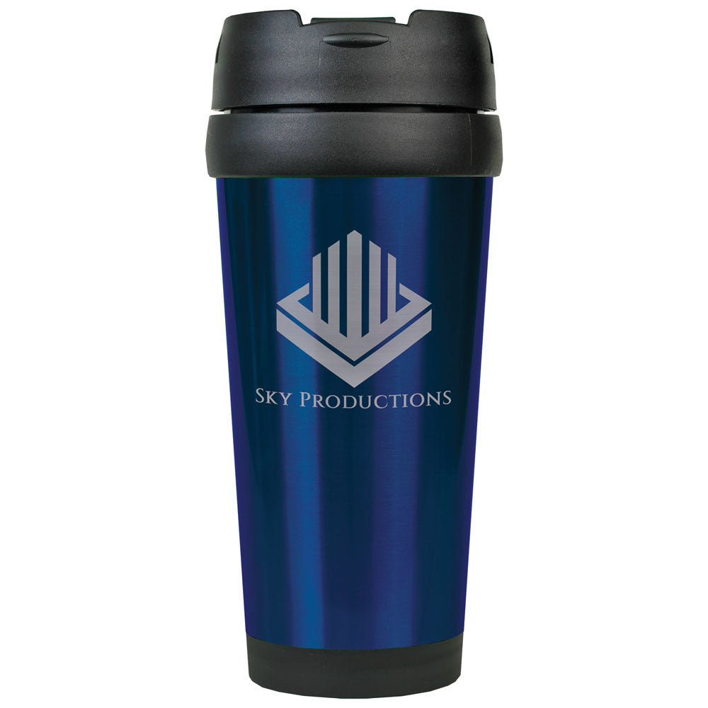 Personalized Laser Engraved 16 oz. Blue  Stainless Steel Travel Mug without Handle