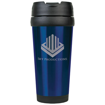 Personalized Laser Engraved 16 oz. Blue  Stainless Steel Travel Mug without Handle