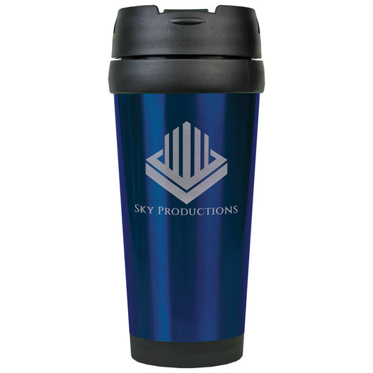 Personalized Laser Engraved 16 oz. Blue  Stainless Steel Travel Mug without Handle