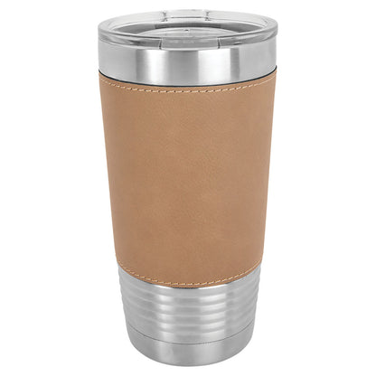 Personalized Laser Engraved Polar Camel 20 oz. Light Brown  Leatherette Tumbler with Clear Lid