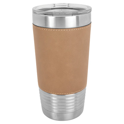 Personalized Laser Engraved Polar Camel 20 oz. Light Brown Leatherette Tumbler with Clear Lid