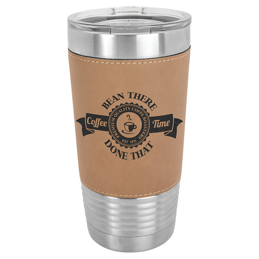 Personalized Laser Engraved Polar Camel 20 oz. Light Brown  Leatherette Tumbler with Clear Lid