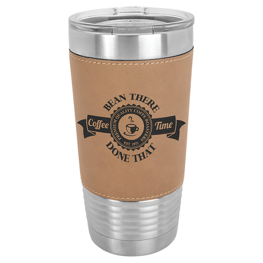  Personalized Laser Engraved Polar Camel 20 oz. Light Brown Leatherette Tumbler with Clear Lid