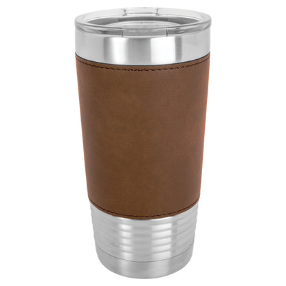 Personalized Laser Engraved Polar Camel 20 oz. Dark Brown Leatherette Tumbler with Clear Lid