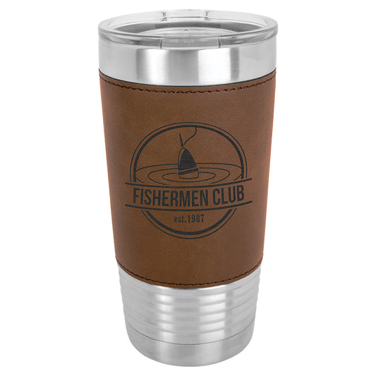  Personalized Laser Engraved Polar Camel 20 oz. Dark Brown Leatherette Tumbler with Clear Lid