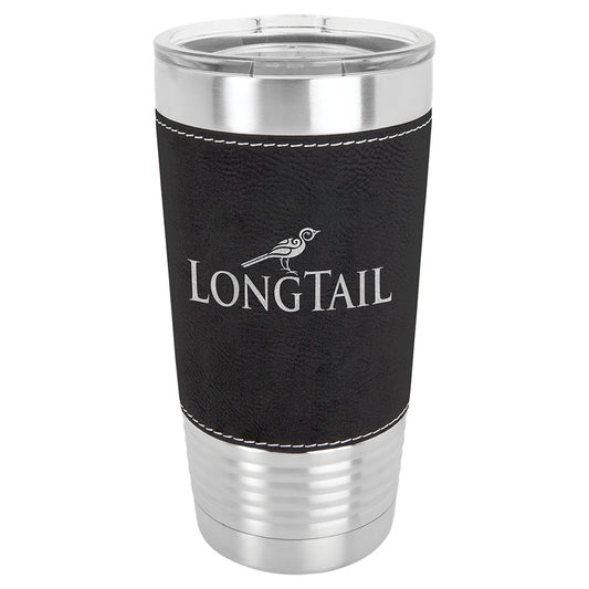 Personalized Laser Engraved Polar Camel 20 oz. Black/Silver  Leatherette Tumbler with Clear Lid