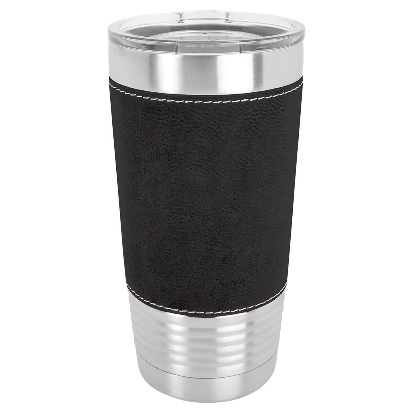Personalized Laser Engraved  Black/Silver 20 oz. Polar Camel Leatherette Grip Tumbler