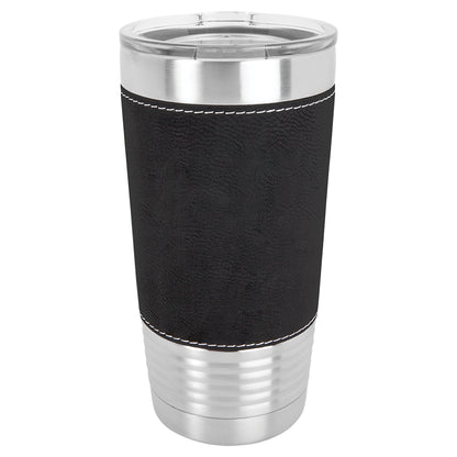 Personalized Laser Engraved Polar Camel 20 oz. Black/Silver Leatherette Tumbler with Clear Lid