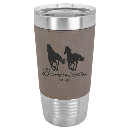  Personalized Laser Engraved Polar Camel 20 oz. Gray Leatherette Tumbler with Clear Lid