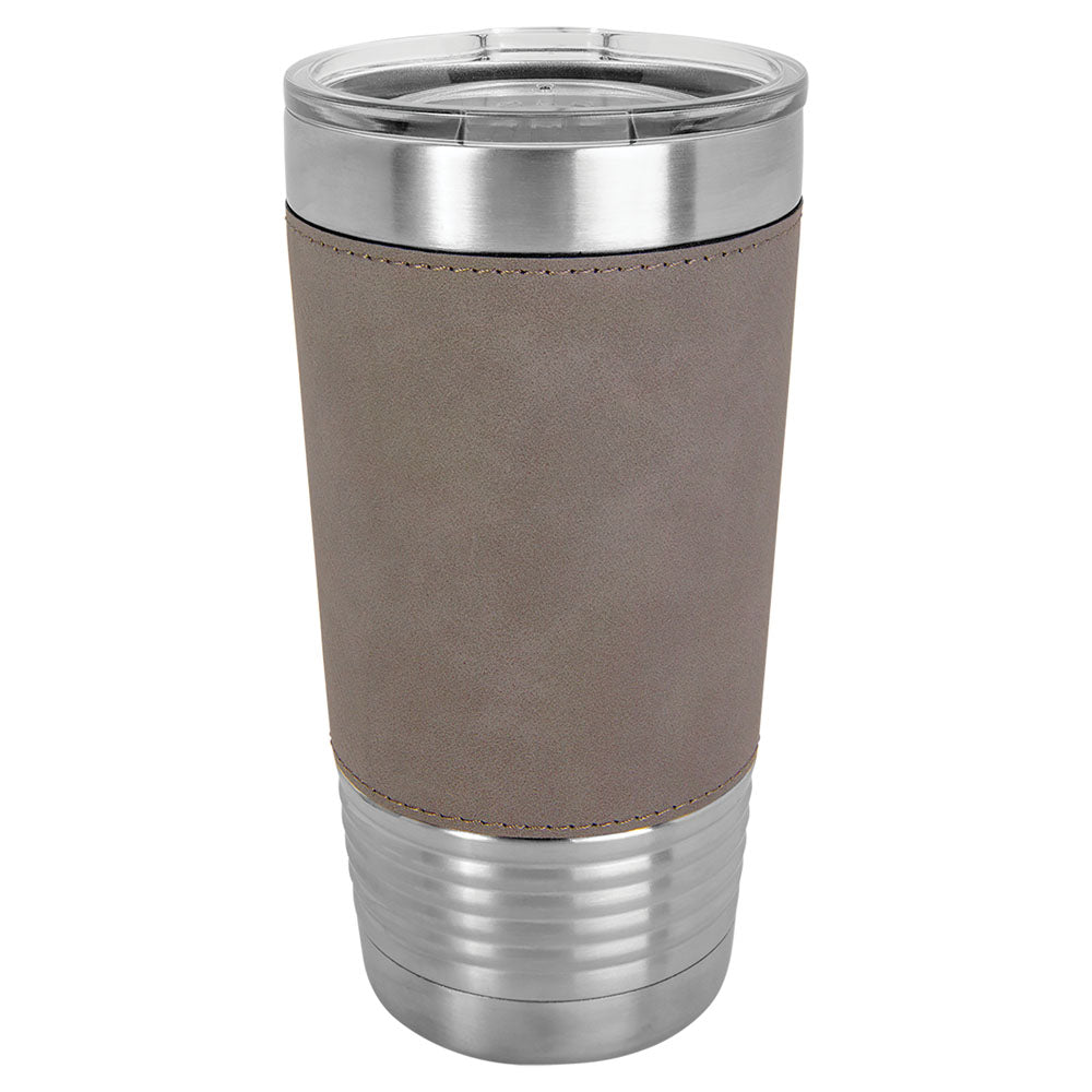 Personalized Laser Engraved Polar Camel 20 oz. Gray  Leatherette Tumbler with Clear Lid