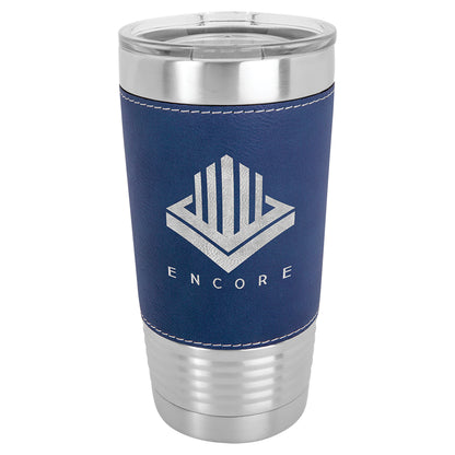 Personalized Laser Engraved  Blue/Sliver 20 oz. Polar Camel Leatherette Grip Tumbler