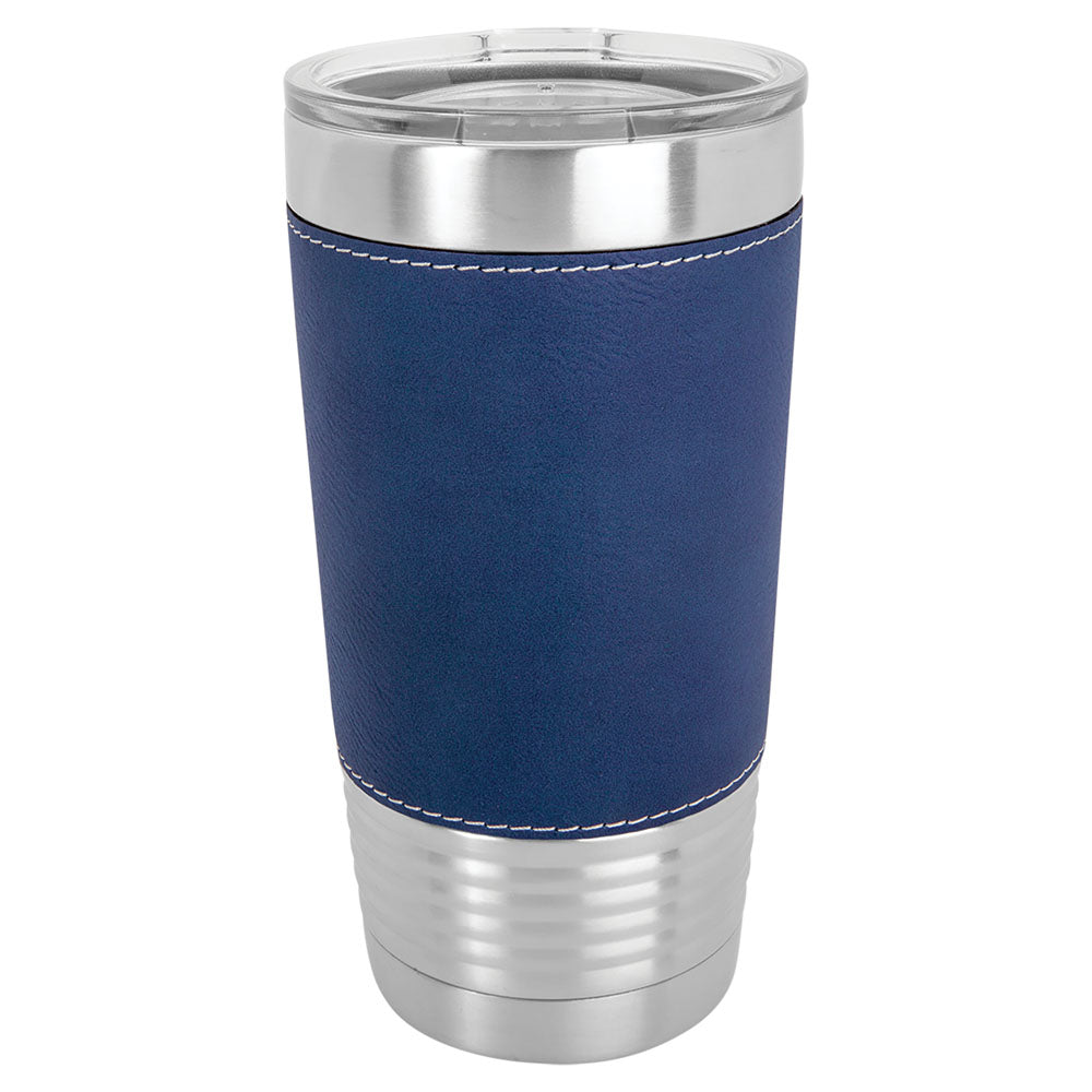 Personalized Laser Engraved Polar Camel 20 oz. Blue/Silver  Leatherette Tumbler with Clear Lid