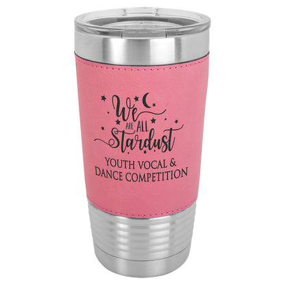  Personalized Laser Engraved Polar Camel 20 oz. Pink Leatherette Tumbler with Clear Lid