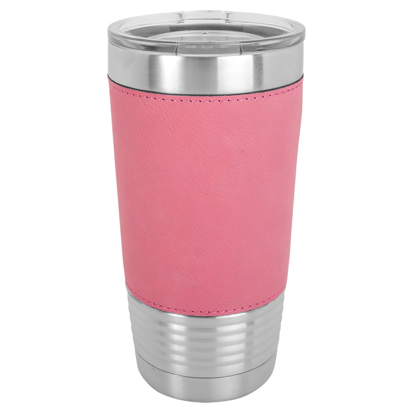 Personalized Laser Engraved Polar Camel 20 oz. Pink Leatherette Tumbler with Clear Lid